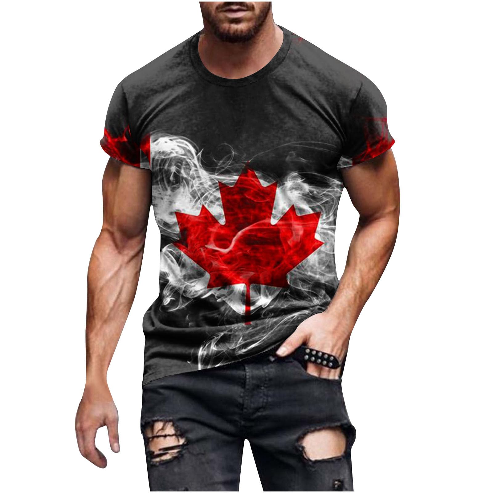 Men's Patriotic Canadian Flag T-Shirt - Maple Leaf Funny National Pride Tee - Novelty Graphic Shirts for Canada Day & Outdoor Activities