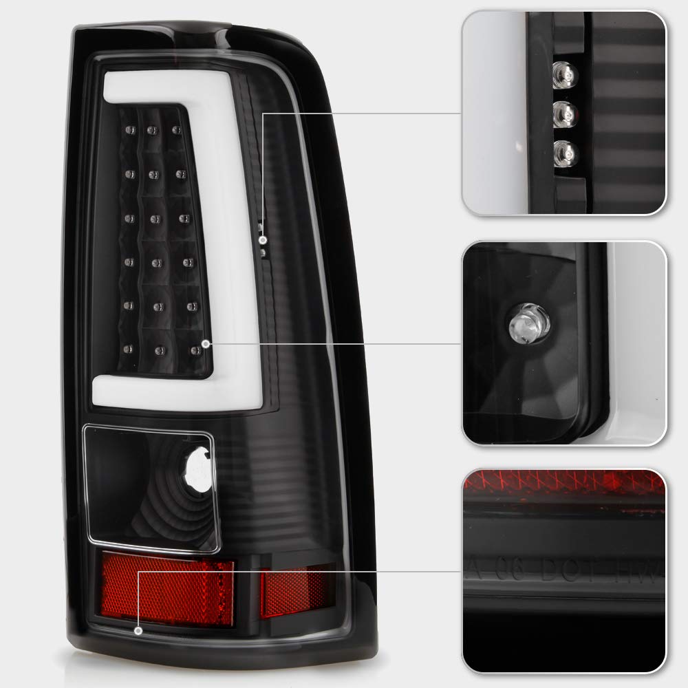 ACANII Black LED Tube Tail Lights & Brake Lamps for 2003-2006 Chevy Silverado 1500/2500/3500 - Pair Set (Left+Right) | Durable & Bright Replacement for Enhanced Night Visibility & Safety