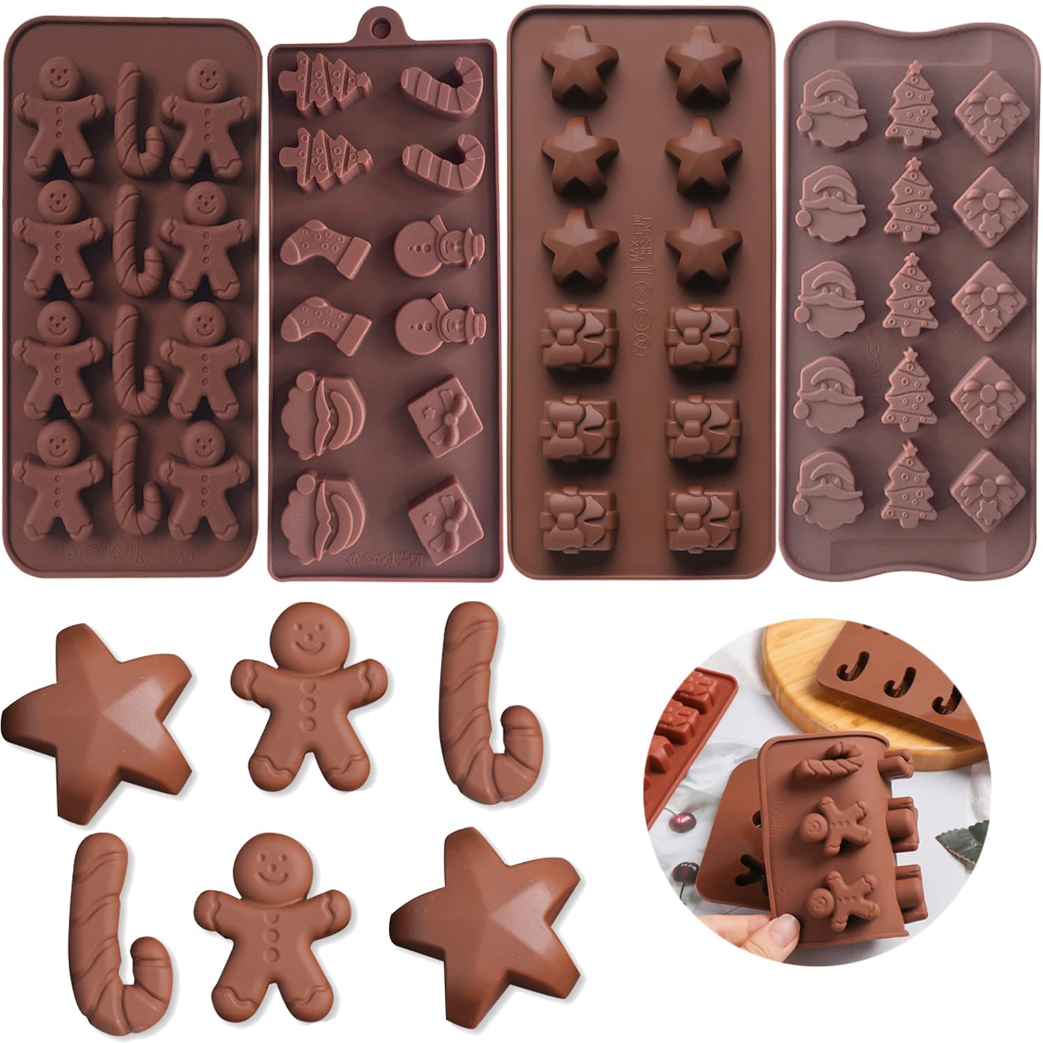Christmas Silicone Baking Molds 4-Pack - Santa, Snowman, Candy Cane & Cookie Man Molds for Cake Pops, Jello, Chocolate & DIY Desserts | Perfect for Holiday Parties, Gift Giving & Festive Baking