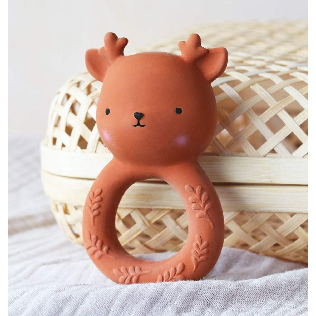Organic Teething Ring for Babies - Soft & Safe Deer-Shaped Chew Toy | Perfect for Soothing Sore Gums, Teething Relief & Sensory Play | BPA-Free, FDA Approved Infant Teether for Newborns & Toddlers | Ideal for Home, Daycare & On-the-Go Use