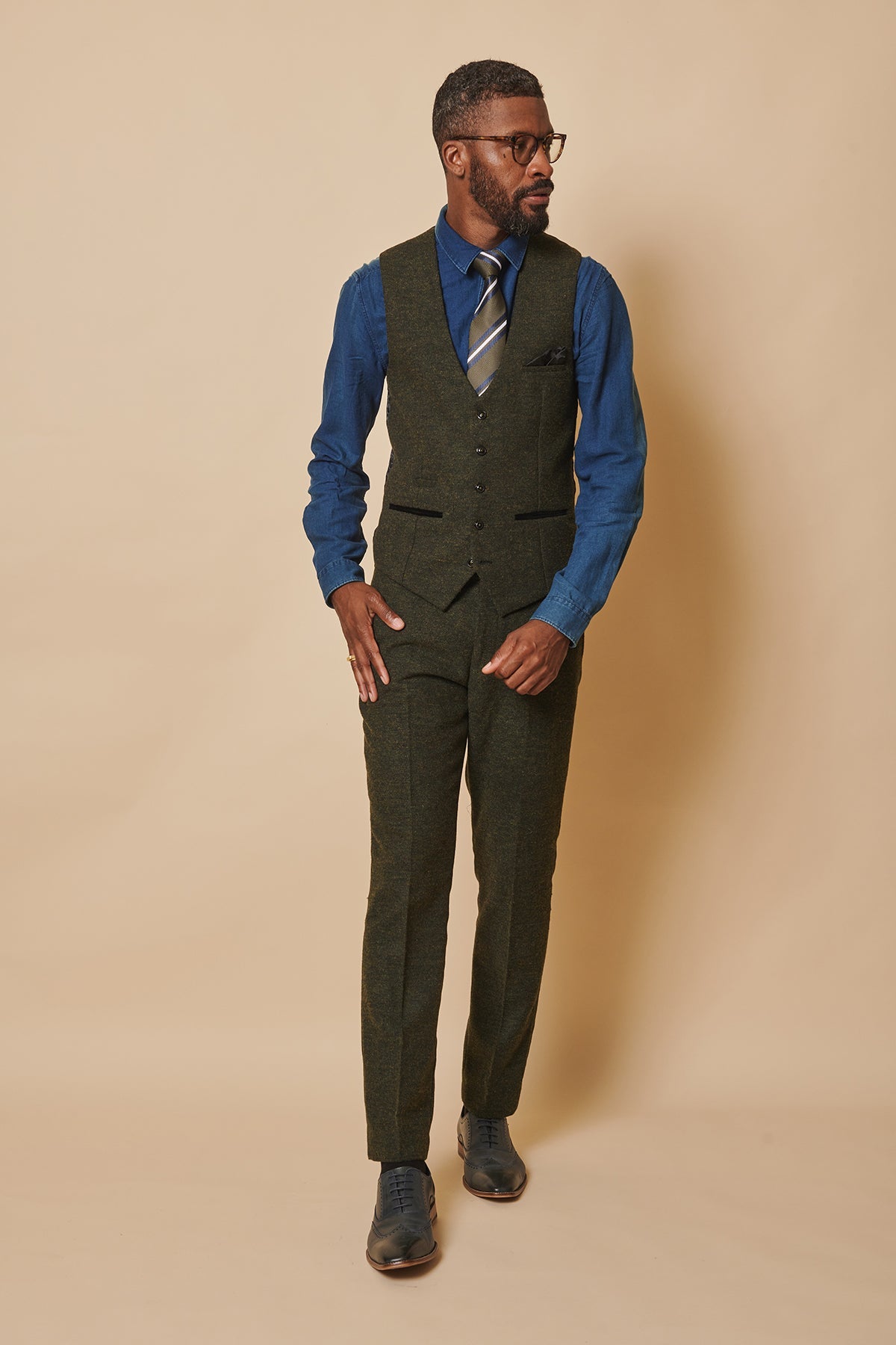 Marlow Olive Green Tweed 3-Piece Suit for Men - Premium Wool Blend Formal Attire - Perfect for Weddings, Business Meetings & Special Occasions