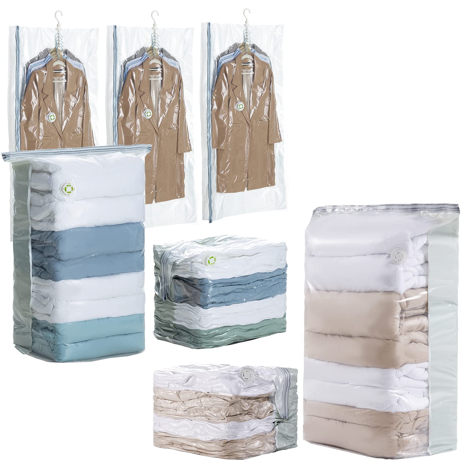 TAILI Hanging Vacuum Storage Bags (3-Pack) & Cube Vacuum Storage Bags (9 Jumbo Pack) - Space Saving Closet Organizers for Seasonal Clothes, Blankets & Travel Luggage