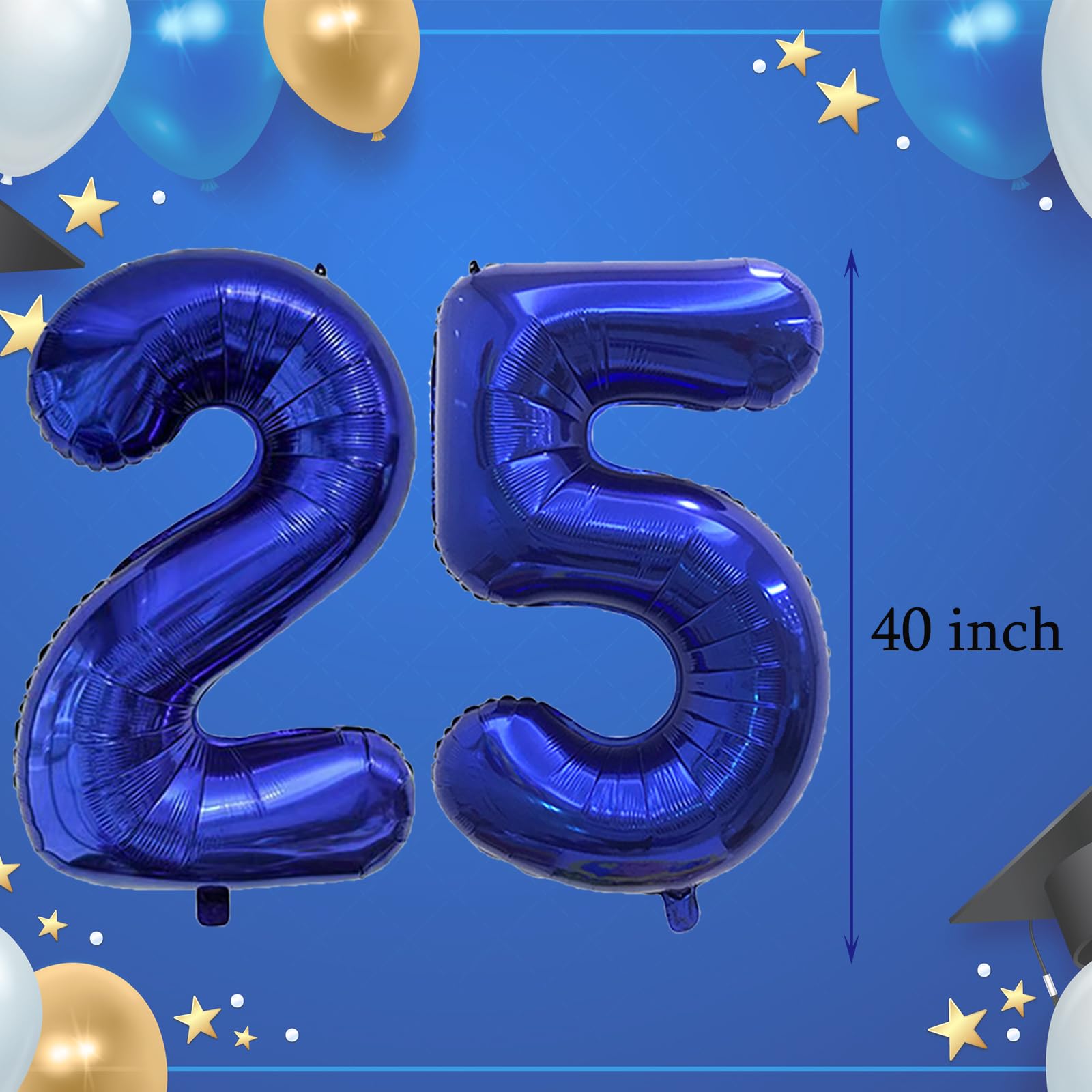 2025 Blue 40 Inch Foil Number Balloons - Graduation Party Decorations, New Year Eve 2025 Celebration Supplies | Perfect for Birthday Parties, Graduation Ceremonies, New Year Countdown Events & Festive Home Decor