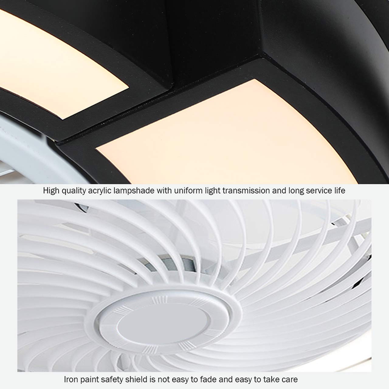 Modern LED Ceiling Fan with Lights - Remote Control, 3-Speeds, Hidden Blade Low Profile Design (23 Inch/58cm, Black & White) - Perfect for Bedroom, Living Room, and Office Spaces
