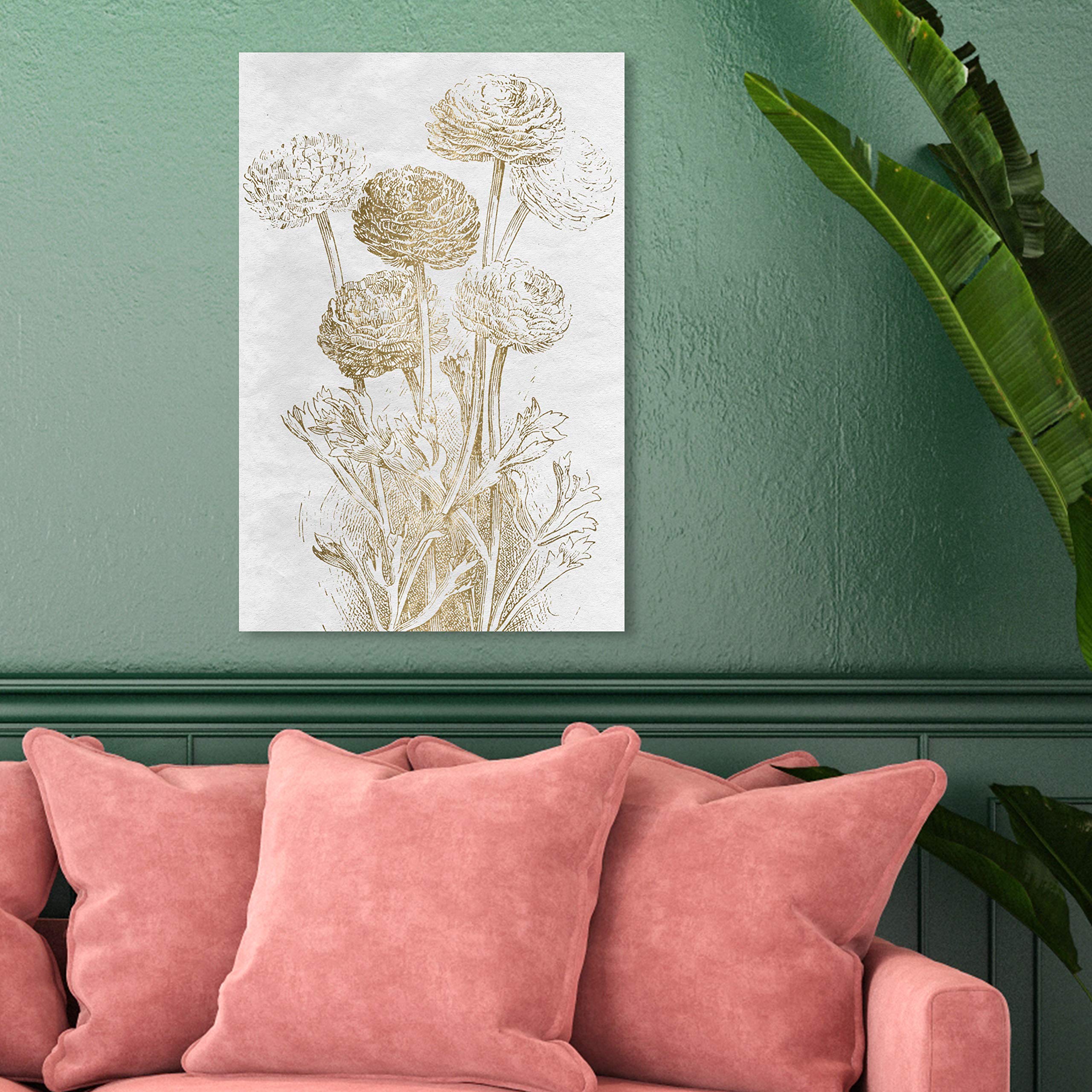Oliver Gal Artist Co. Floral Wall Art Canvas Print - Dahlia Sketch Home Decor 16x24 Inches Gold & White - Perfect for Living Room, Bedroom & Office Decor