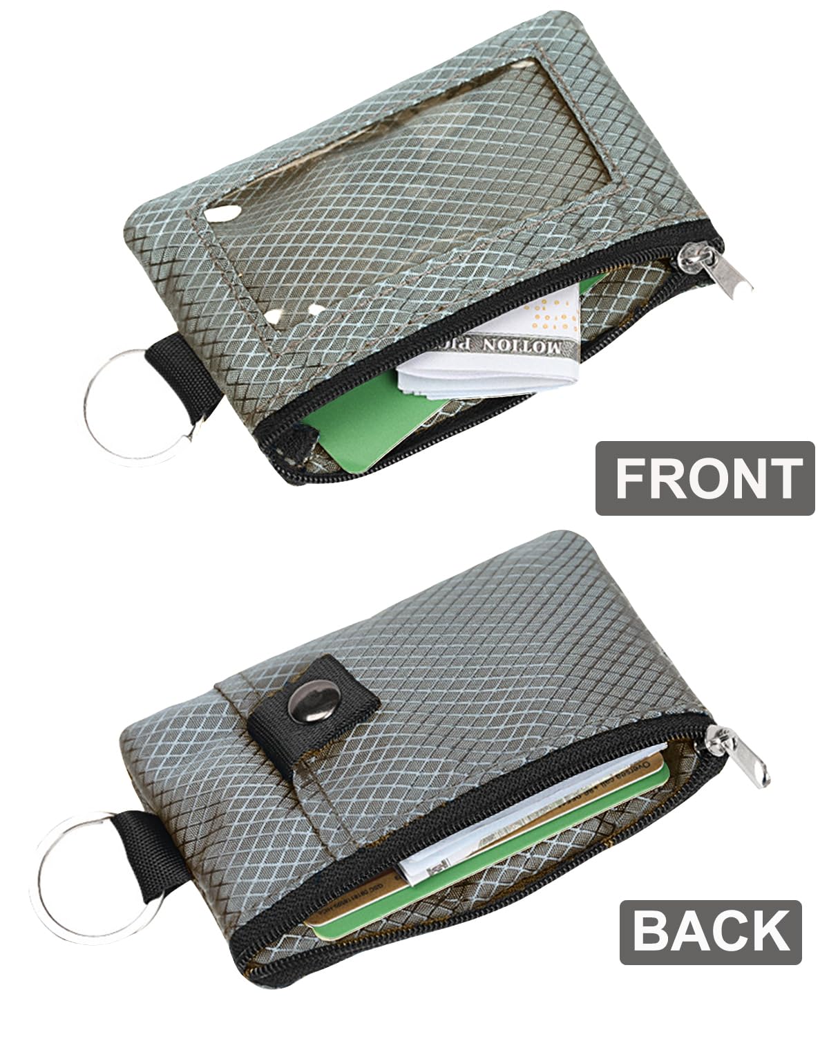 Slim RFID Blocking Wallet for Women & Men - Minimalist Keychain Wallet with Lanyard, Zipper ID Case & Card Holder - Compact Travel Wallet for Cards, Coins & Cash (Light Grey) | Perfect for Everyday Use, Business Travel & Secure Contactless Payments