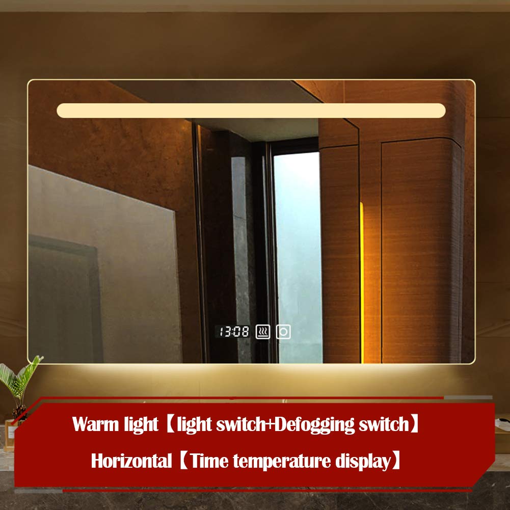 LED Illuminated Bathroom Mirror with Sensor Switch, Demister & Digital Clock - Square Wall-Mounted Vanity Mirror with White/Warm Dual Light for Makeup & Shaving - Perfect for Modern Bathrooms, Bedrooms and Dressing Rooms