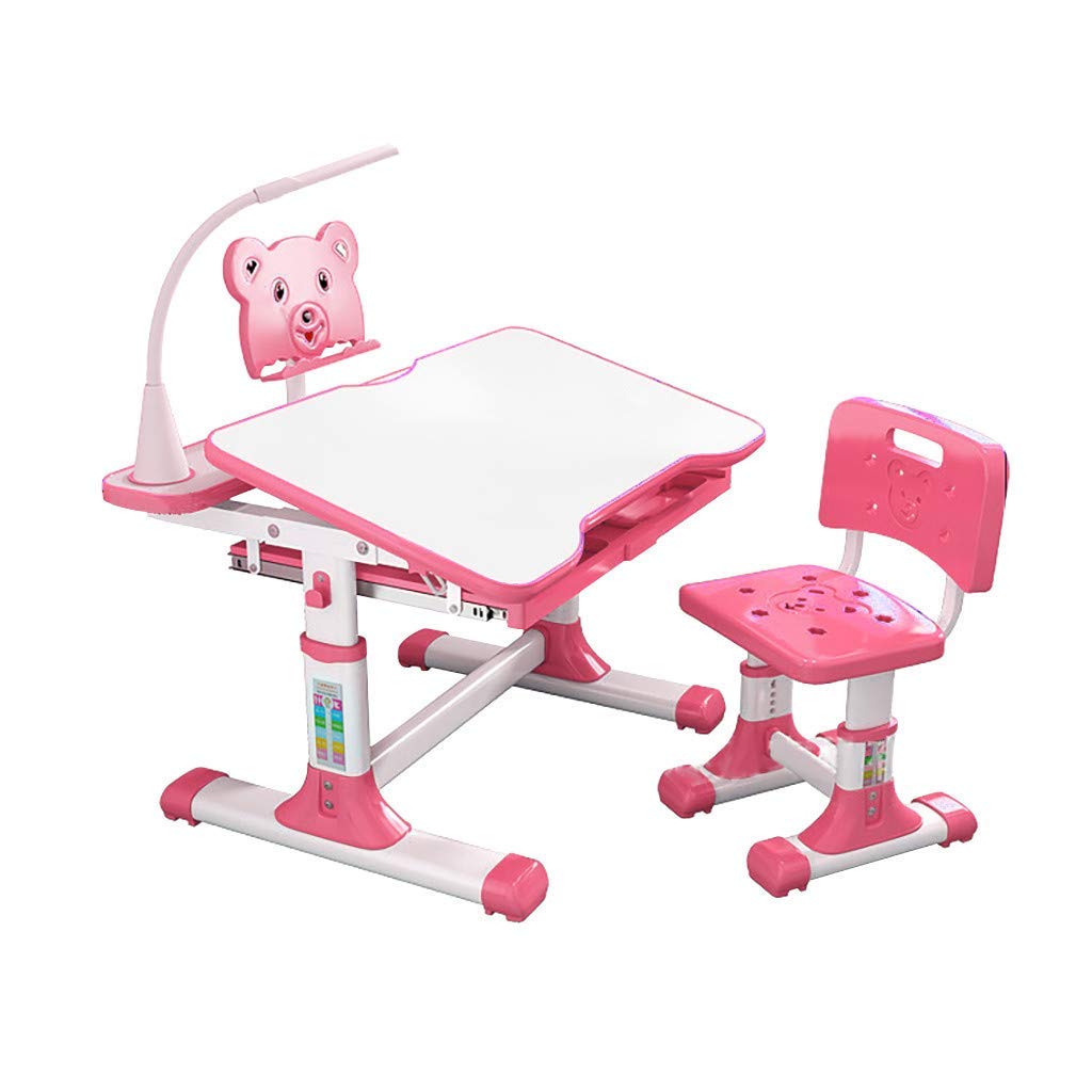 LXTIN Adjustable Kids Study Desk and Chair Set - Ergonomic Children's Writing Table for Homework, Reading & Drawing - 28x20 Inch Pink Desk (Perfect for Small Spaces & Home Schooling)