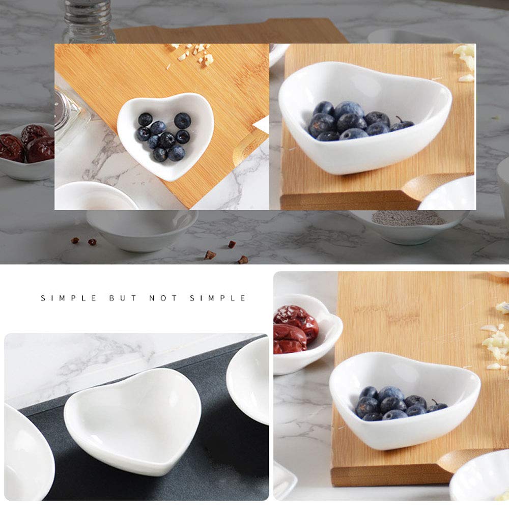 Ceramic Heart-Shaped Sauce Dish Set of 4 - Mini Seasoning Bowls for Sushi, Appetizers & Dipping - Perfect for Weddings, Valentine's Gifts & Romantic Dining - Elegant White Serving Saucers