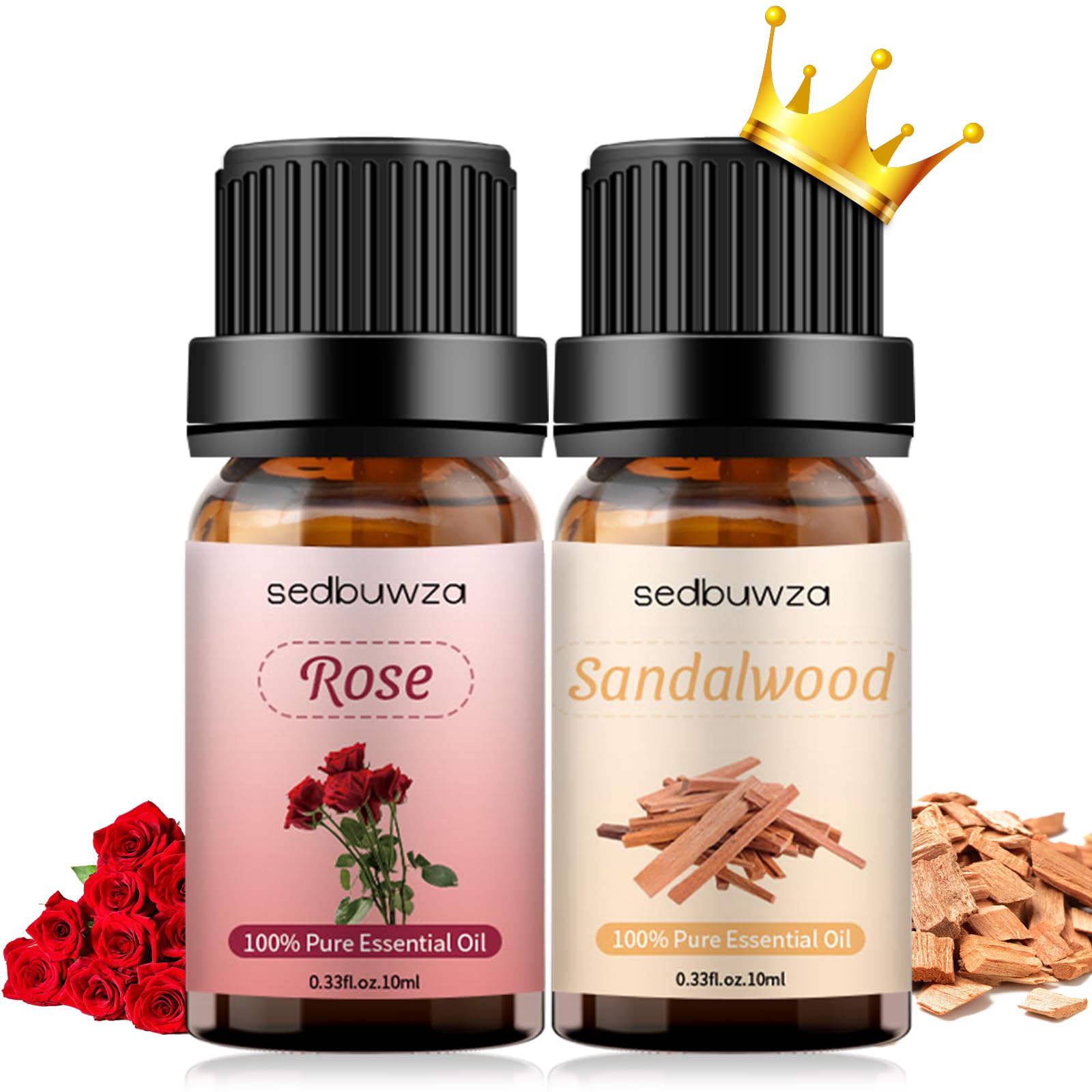 Premium Rose & Sandalwood Essential Oil Set - 2 x 10ml Aromatherapy Oils for Diffusers, Massage, Candle & Soap Making - Relaxing Scent for Home Spa, Yoga & Meditation