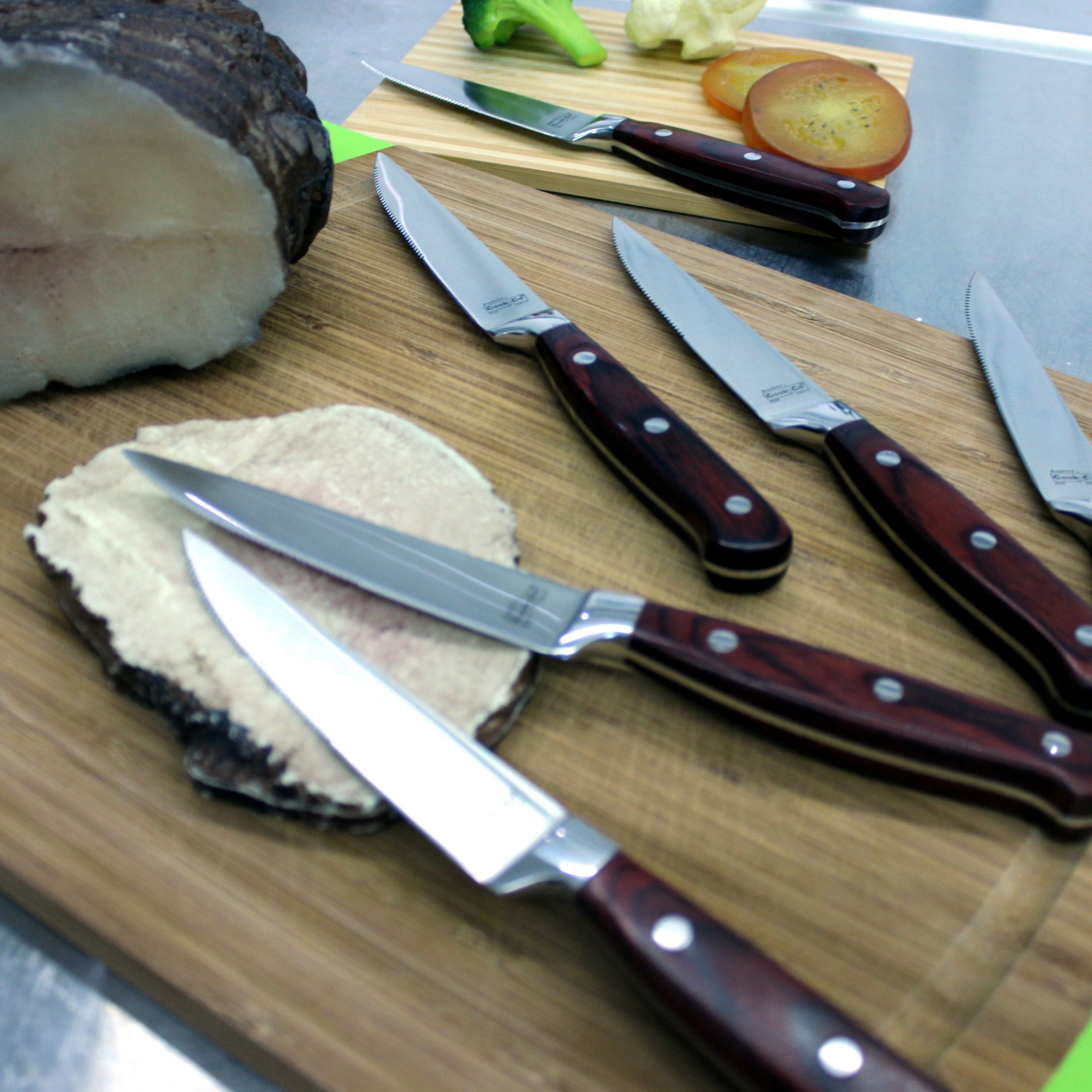 Premium BergHOFF Pakka Wood 7-Piece Stainless Steel Steak & Carving Knife Set - Professional Chef Knives for Meat Cutting, BBQ, and Kitchen Cooking