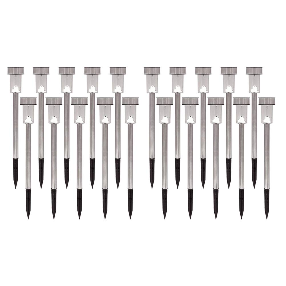 LEDMOMO 20 Pack Solar Powered LED Landscape Lights - Waterproof Stainless Steel Tube Outdoor Lights for Pathway, Garden, Patio & Yard (White Light) | Energy-Efficient Solar Pathway Lighting for Driveways, Walkways & Backyard Decor