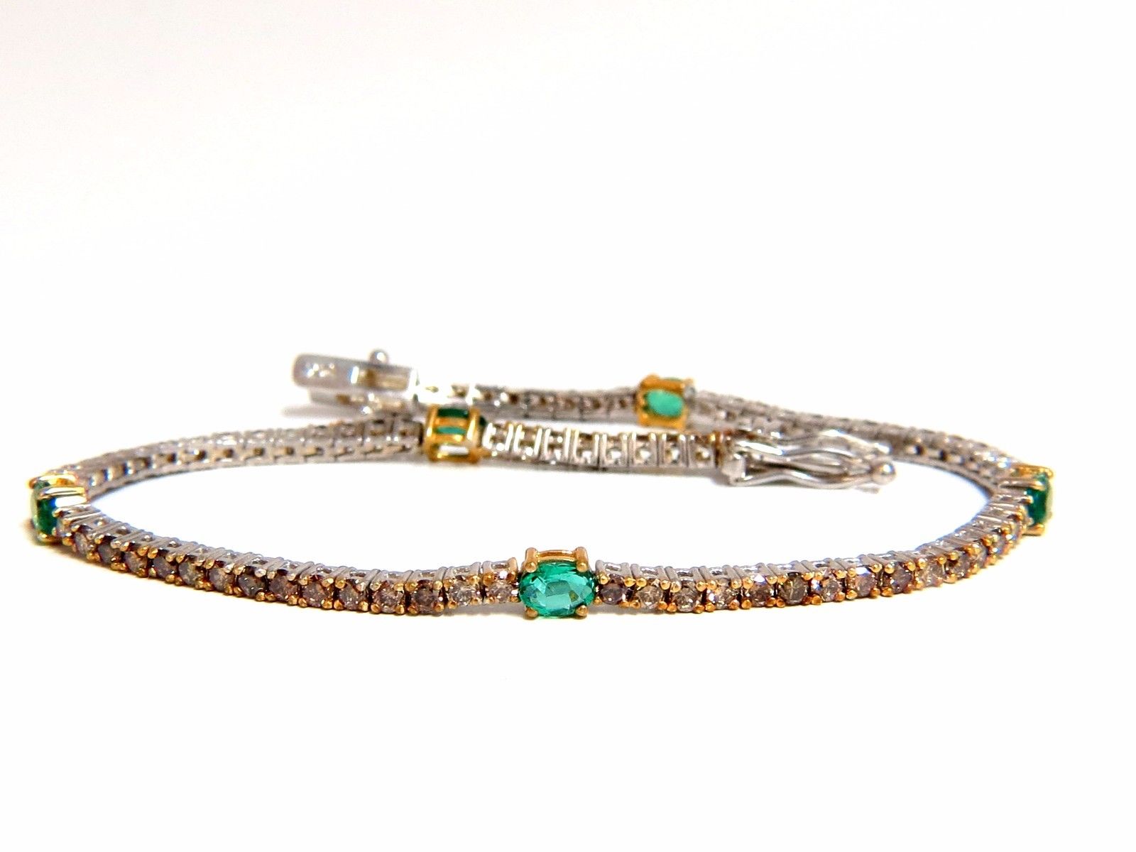 3.00ct Natural Green Emerald & Fancy Color Diamond Tennis Bracelet in 14K Gold - Elegant Jewelry for Weddings, Parties & Special Occasions