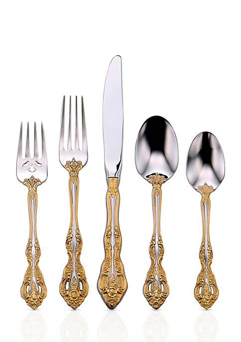 Golden Michelangelo 5-Piece Dinnerware Set - Elegant Fine China Plates, Bowls & Cups - Perfect for Formal Dining, Wedding Gifts & Special Occasions