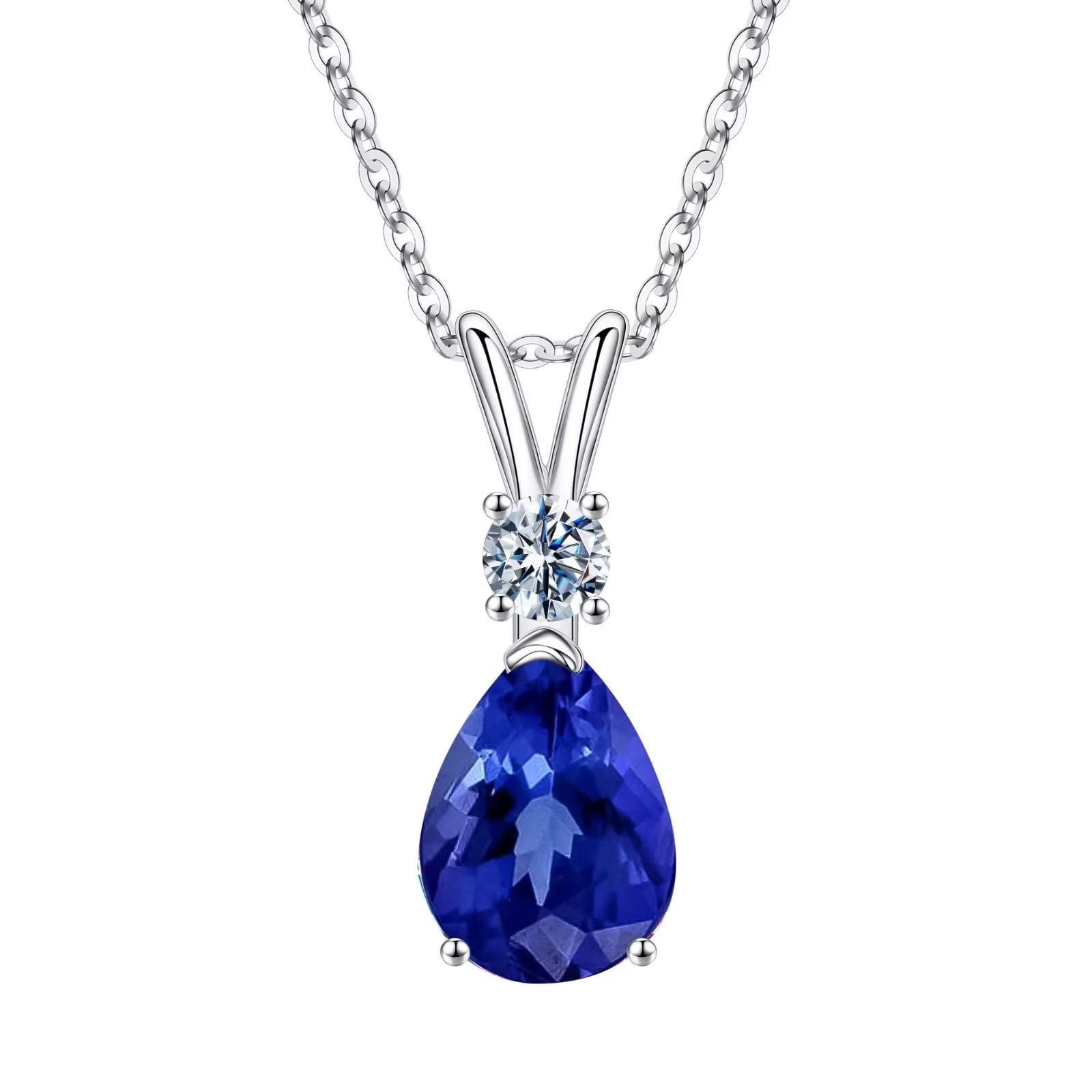 1.25 Ct Pear Birthstone Necklace for Women - 18K White Gold Plated S925 Sterling Silver with Genuine/Created Gemstone - Elegant Birthday Gift for Her - Perfect for Anniversaries, Valentine's Day & Special Occasions