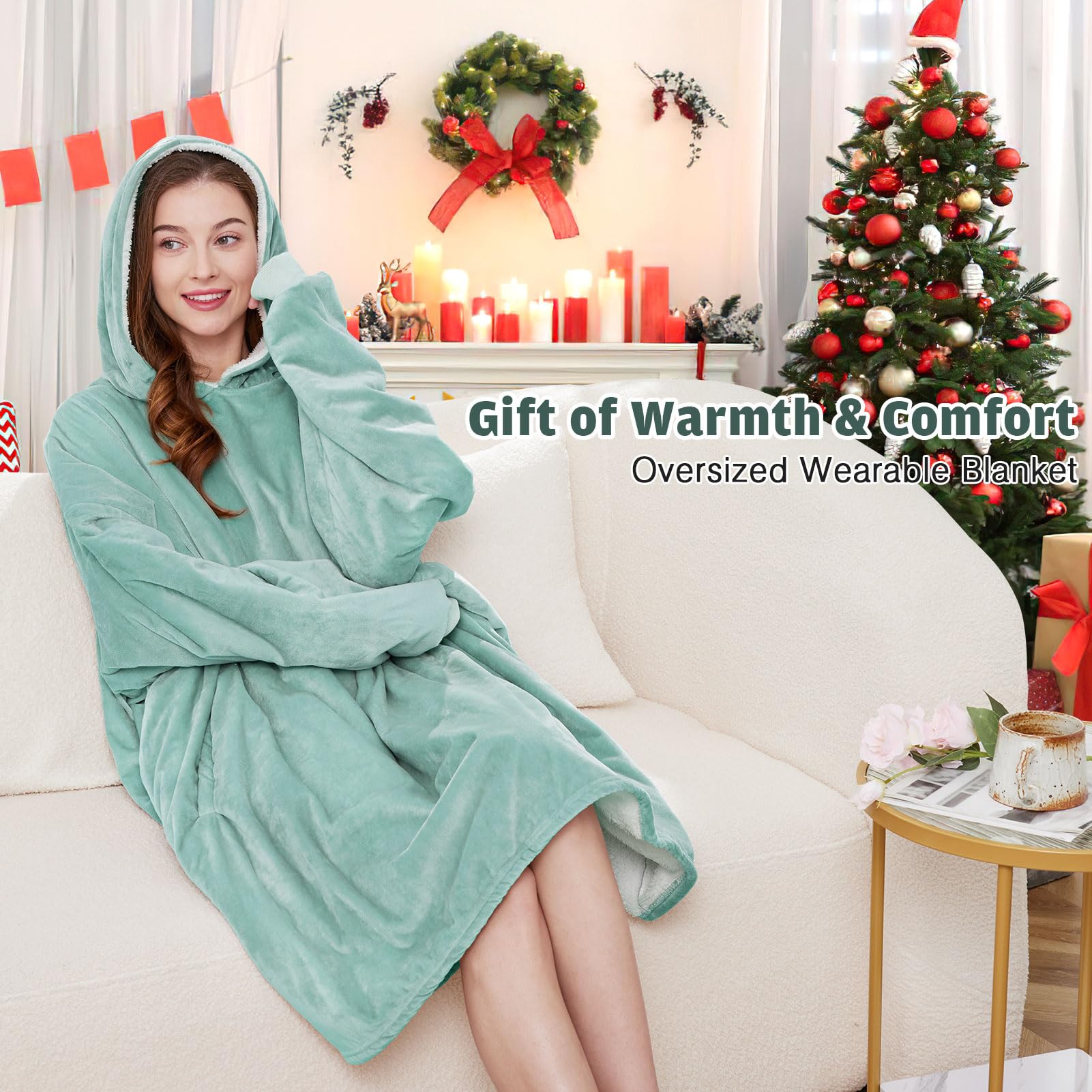 Cozy Sherpa Hooded Blanket Sweatshirt - Oversized Wearable Fleece Hoodie for Women, Men & Kids | Perfect for Lounging, Camping & Cold Weather