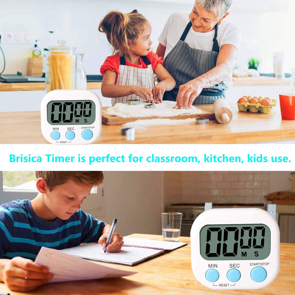 4-Pack Digital Kitchen Timer with Loud Alarm - Magnetic Count Up/Down Timer for Cooking, Baking, Homework & Exercise - Perfect for Teachers, Kids & Classroom Use