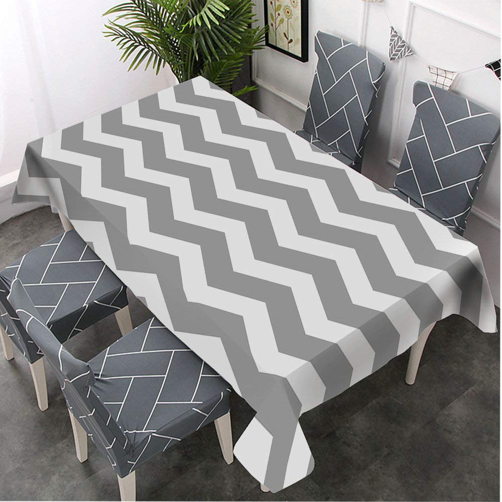 Gray and White Chevron Pattern Rectangle Tablecloth - 60x90 Inch Washable Dining Table Cover for Indoor/Outdoor Use - Perfect for Parties, BBQs, Picnics & Coffee Tables