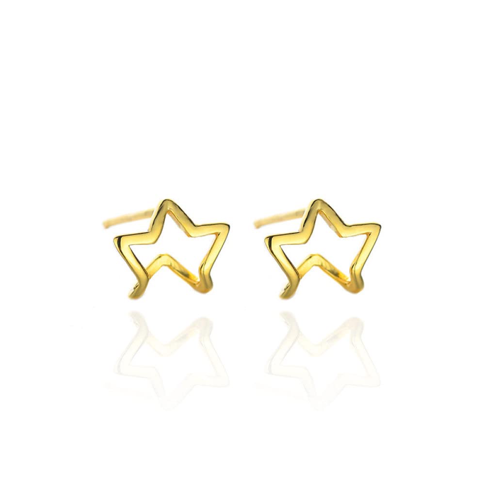 SHANGMAOYO 925 Sterling Silver Pentagram Stud Earrings for Women - Classic Hollow Gold Fashion Ear Studs - Perfect for Parties, Gifts & Everyday Wear
