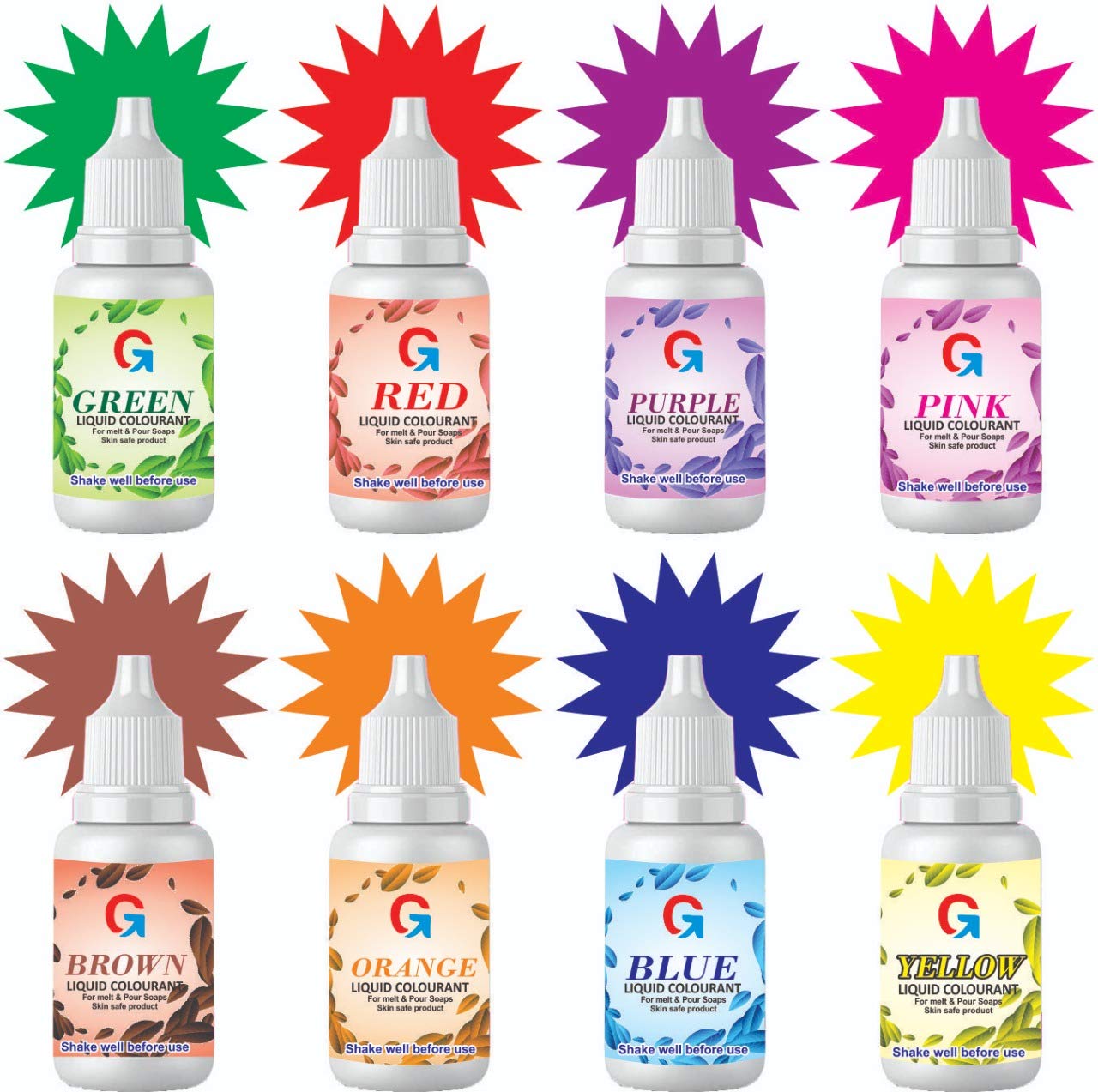 G-Uncle-G 15ML DIY Liquid Soap Making Colors for Melt and Pour Soaps - Set of 8 Vibrant Colors (15ml Each) - Perfect for Handmade Soap Crafting, Bath Bombs, and Candle Making