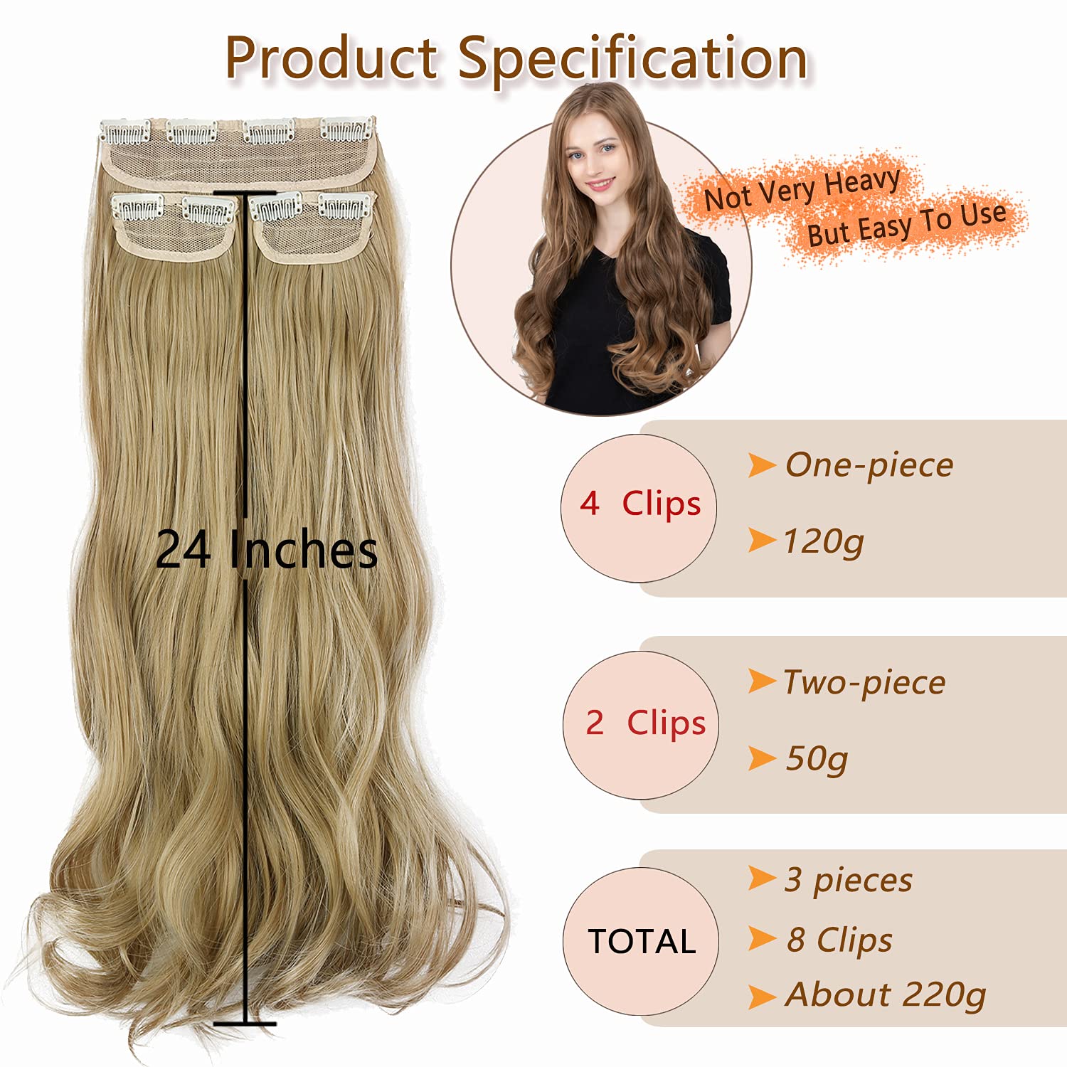 Soft Curly Wavy Invisible Thick Synthetic Hair Extensions - 3 PCS Set for Women with Thinning Hair (24'' Pale Ash Blonde Mix Bleach Blonde) | Perfect for Daily Wear, Parties & Special Occasions