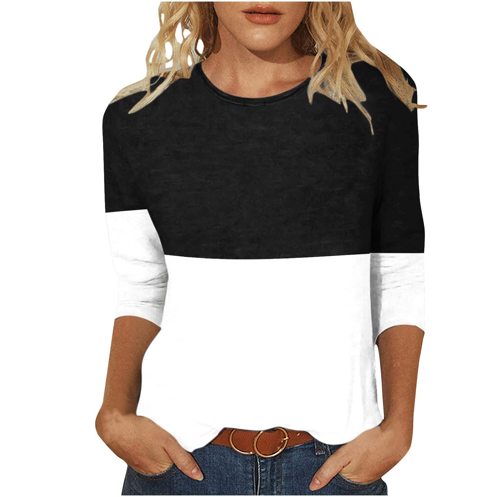 Women's Summer Tops 2023 | 3/4 Sleeve Fashion Blouses | Color Block Casual Tunic Tops for Women | Perfect for Office, Date Night & Summer Outings