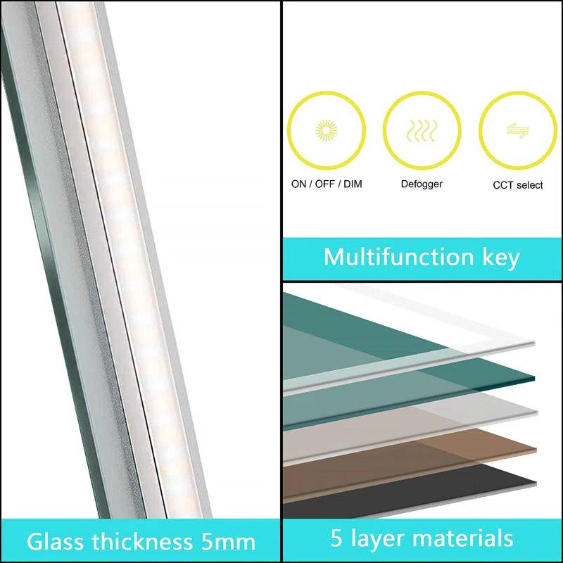 Anti-Fog LED Bathroom Mirror with Backlit Illumination - Touch Switch & Dimmable Light for Makeup Vanity, Shaving, and Home Decor