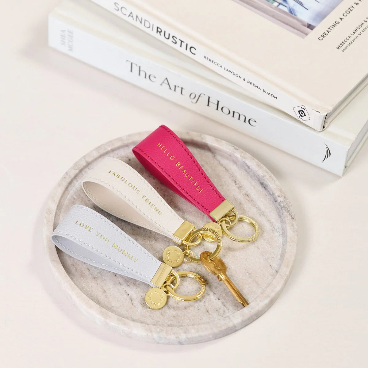 Katie Loxton Sentiment Loop Keyring - Hello Beautiful (Cerise) | Stylish Women's Accessory for Keys, Bags & Everyday Carry | Perfect Gift for Friends & Loved Ones