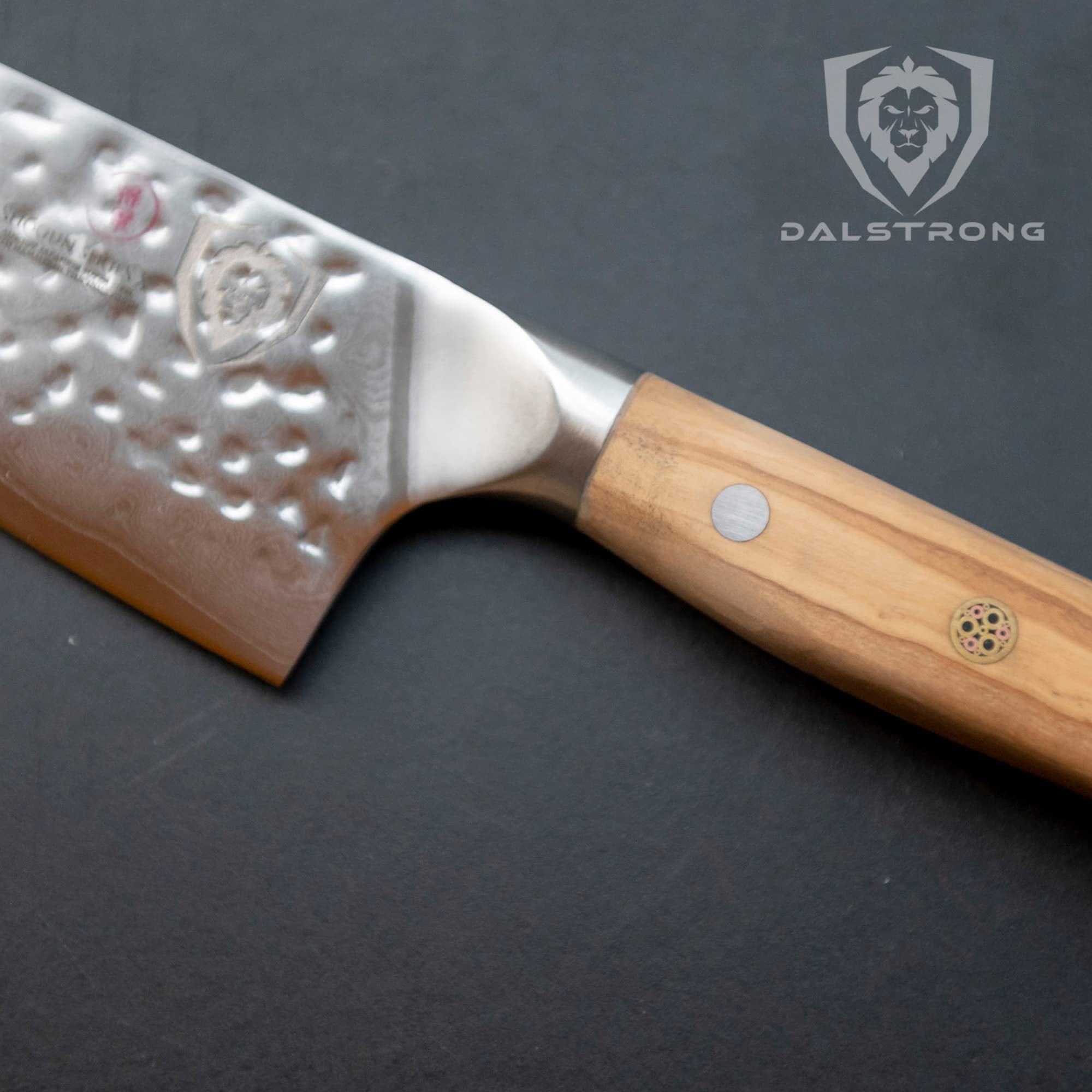Dalstrong Shogun Series 8-inch Chef Knife - Japanese AUS-10V Super Steel Kitchen Knife with Olive Wood Handle & Damascus Pattern - Razor Sharp Professional Full Tang Knife with Sheath - Perfect for Slicing, Dicing & Precision Cooking