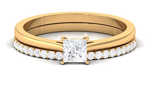 0.75 CT Princess Cut Diamond Engagement Ring & Wedding Band Set for Women - 14K Solid Gold Certified Bridal Jewelry - Perfect for Proposals, Anniversaries & Special Occasions