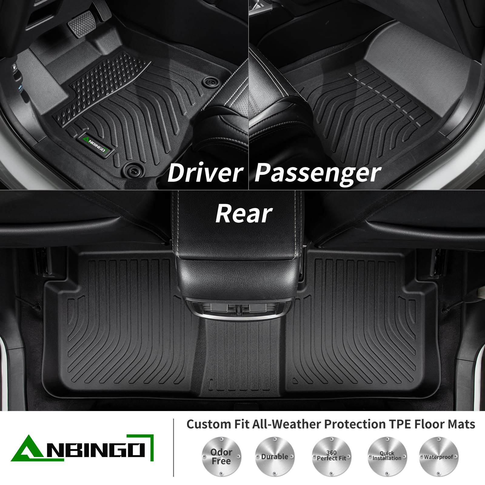 ANBINGO® Waterproof All-Weather Floor Mats for VW Golf MK7 (2015-2021) - Full Set Front & Rear Custom Fit Car Mats - Golf/Golf Alltrack/GTI/R/Sportwagen Accessories - Durable Black Floor Liners for Driving Comfort & Car Protection