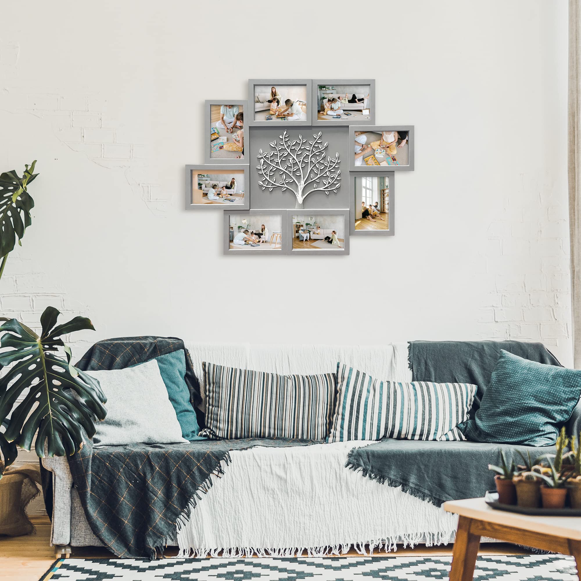 HELLO LAURA - Elegant Tree Collage Picture Frame Wall Decor | Large 4x6 Inch Photo Display for Family & Friends | Perfect for Living Room, Bedroom, or Office Gallery Wall (Grey)