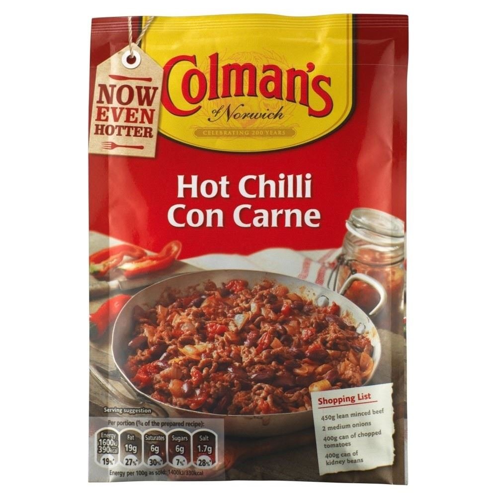 Coleman's Hot Chili Con Carne Sauce Mix (40g) - Pack of 2 | Spicy Mexican-Style Seasoning for Tacos, Nachos & Burritos | Perfect for Quick Meals & Camping
