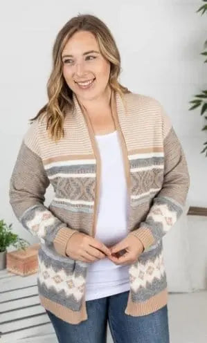 Michelle Mae Aztec Cardigan Sweater for Women - Boho Chic Knit Open Front Wrap - Perfect for Fall & Winter Layering, Coffee Dates, and Cozy Evenings