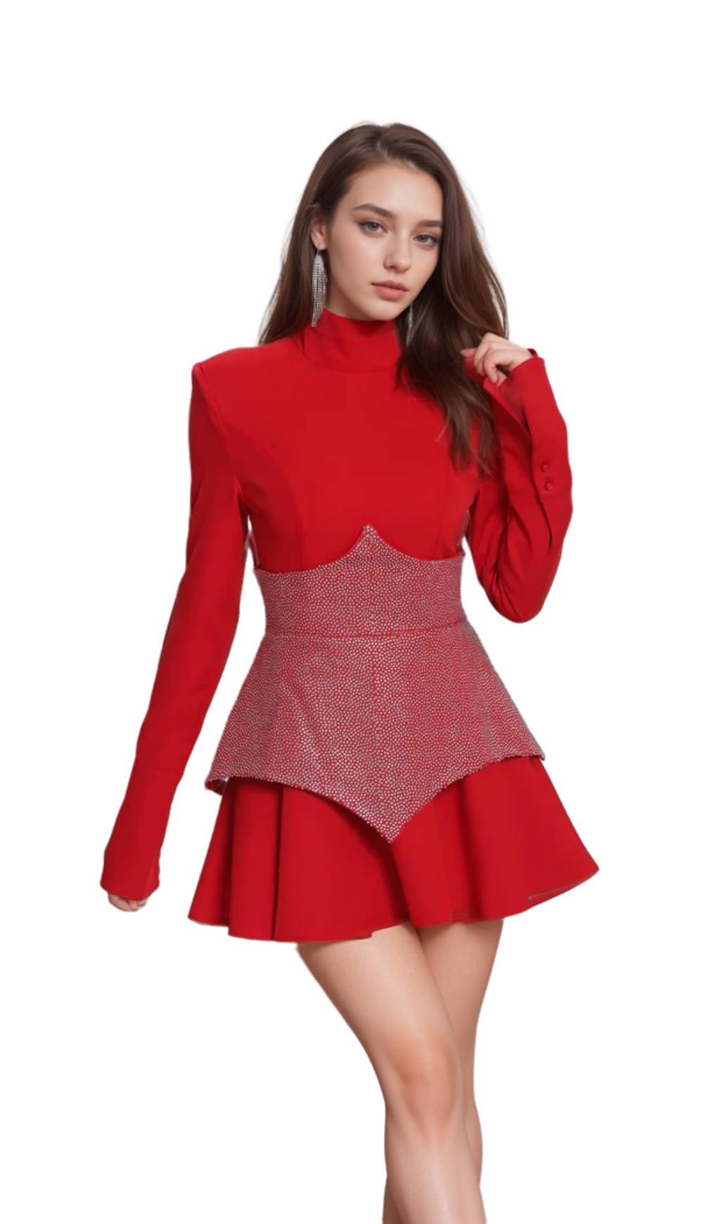 Atalanta Keilani Red Long Sleeve Mini Bodysuit - Sexy Stretchy Bodycon Outfit for Women | Perfect for Date Night, Club Wear & Fashion Photoshoots