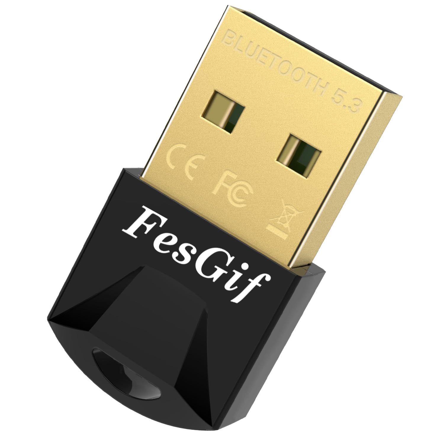 FesiGif USB Bluetooth 5.3 Adapter for PC - Mini Wireless Dongle Transmitter/Receiver for Laptops, Bluetooth Headphones, Keyboard & Mouse - Plug & Play for Home Office, Gaming & Streaming
