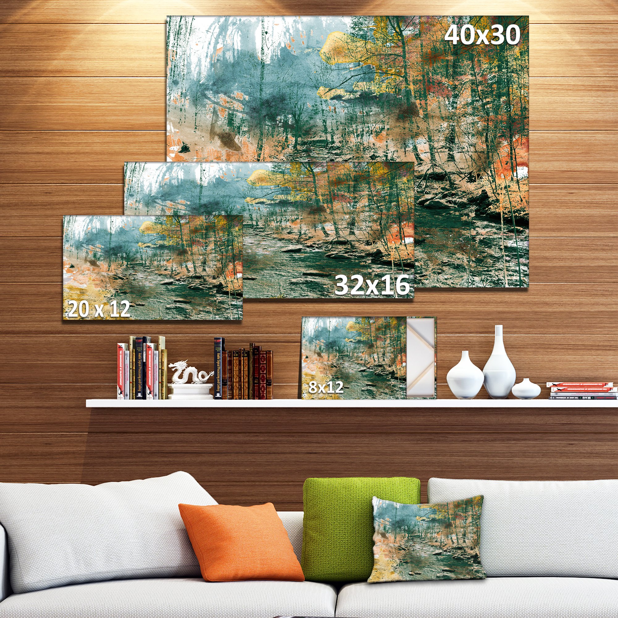 Rocky River Landscape Painting - Premium Canvas Art Print for Home & Office Decor - Perfect for Living Room, Bedroom, or Office Wall Art