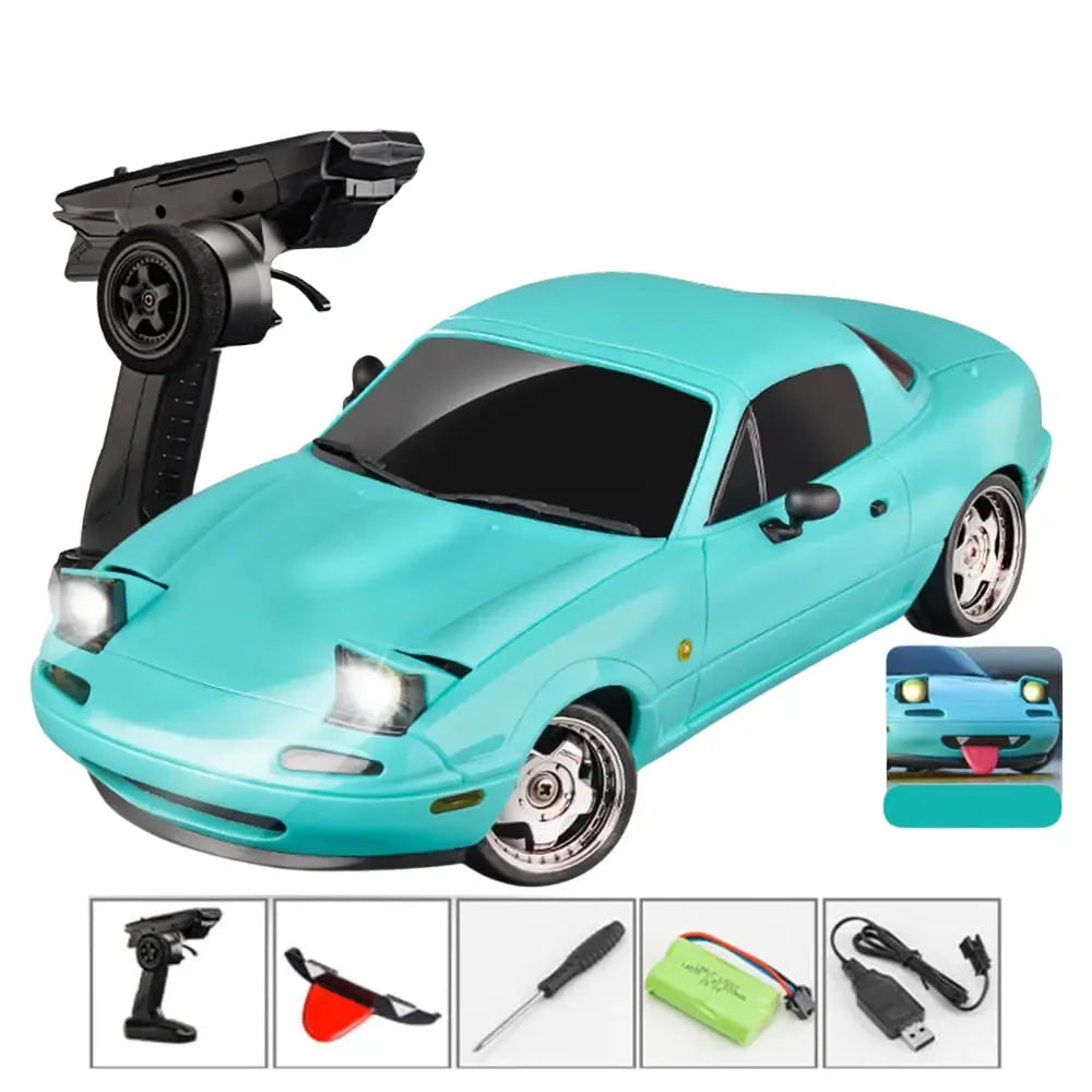 LDRC 1804 RC Drift Car Ready-to-Run 1/18 Scale Mazda MX-5 Gyro Version - 2.4G RWD Remote Control Car with LED Lights & Alloy Body - Perfect for Indoor/Outdoor Racing & Drifting Practice