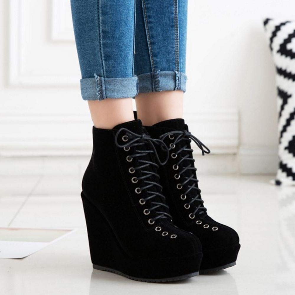 Stylish Women's Ankle Boots with Wedge Heel - Lace Up Fashion Shoes for Casual Outfits & Fall Winter Wardrobe