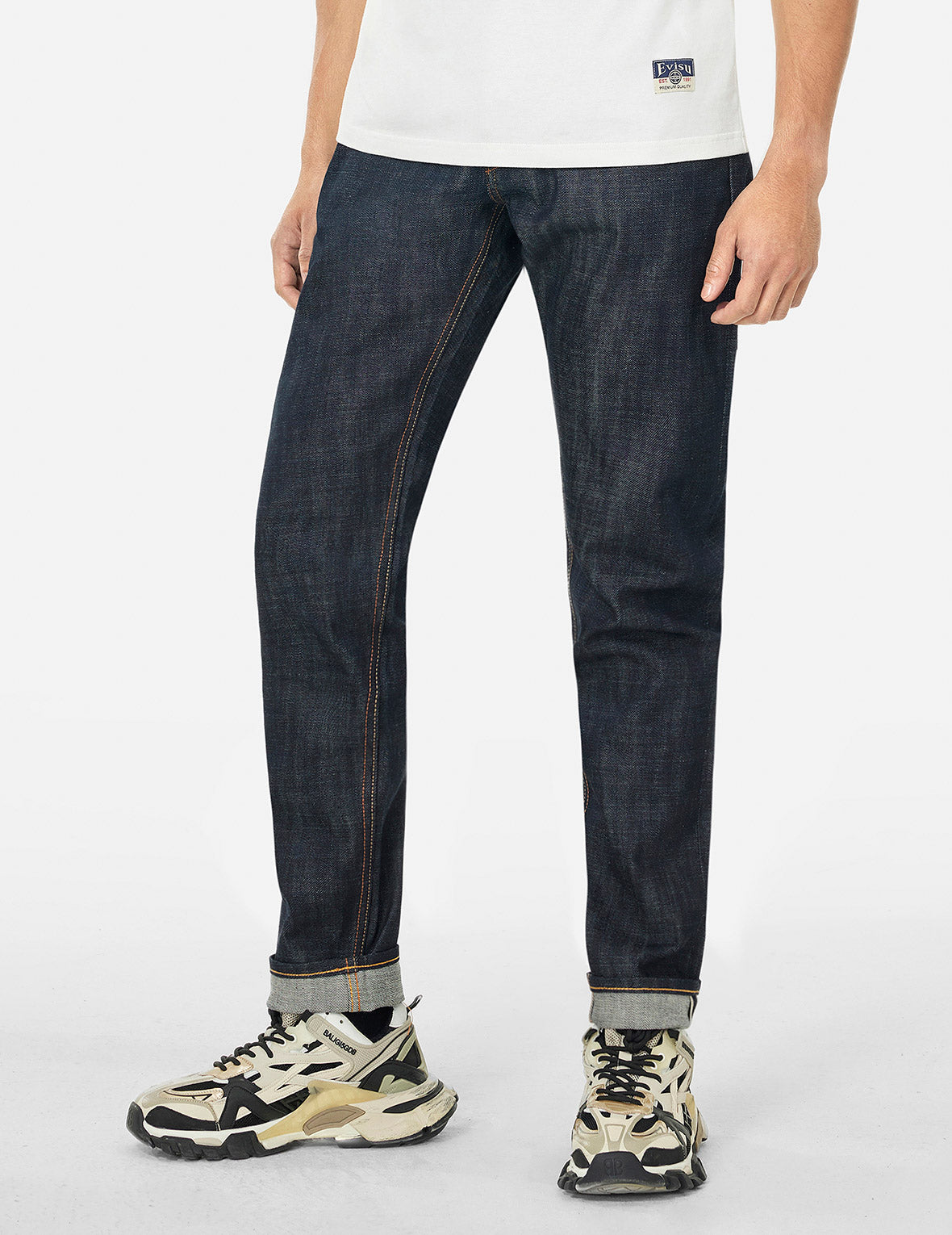 7-Pocket Carrot Fit Raw Denim Jeans for Men & Women - Trendy Slim Straight Stretch Jeans for Casual Wear & Street Style Outfits