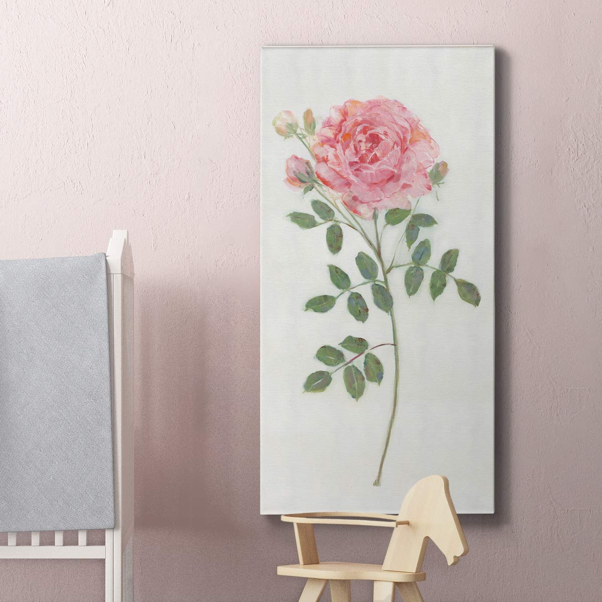 Floral Canvas Wall Art - Pink & Green Rustic Flower Painting Print for Home Decor (20x40 Inches) - Perfect for Bedroom, Living Room, Dining Room, Office & Kitchen Wall Decoration
