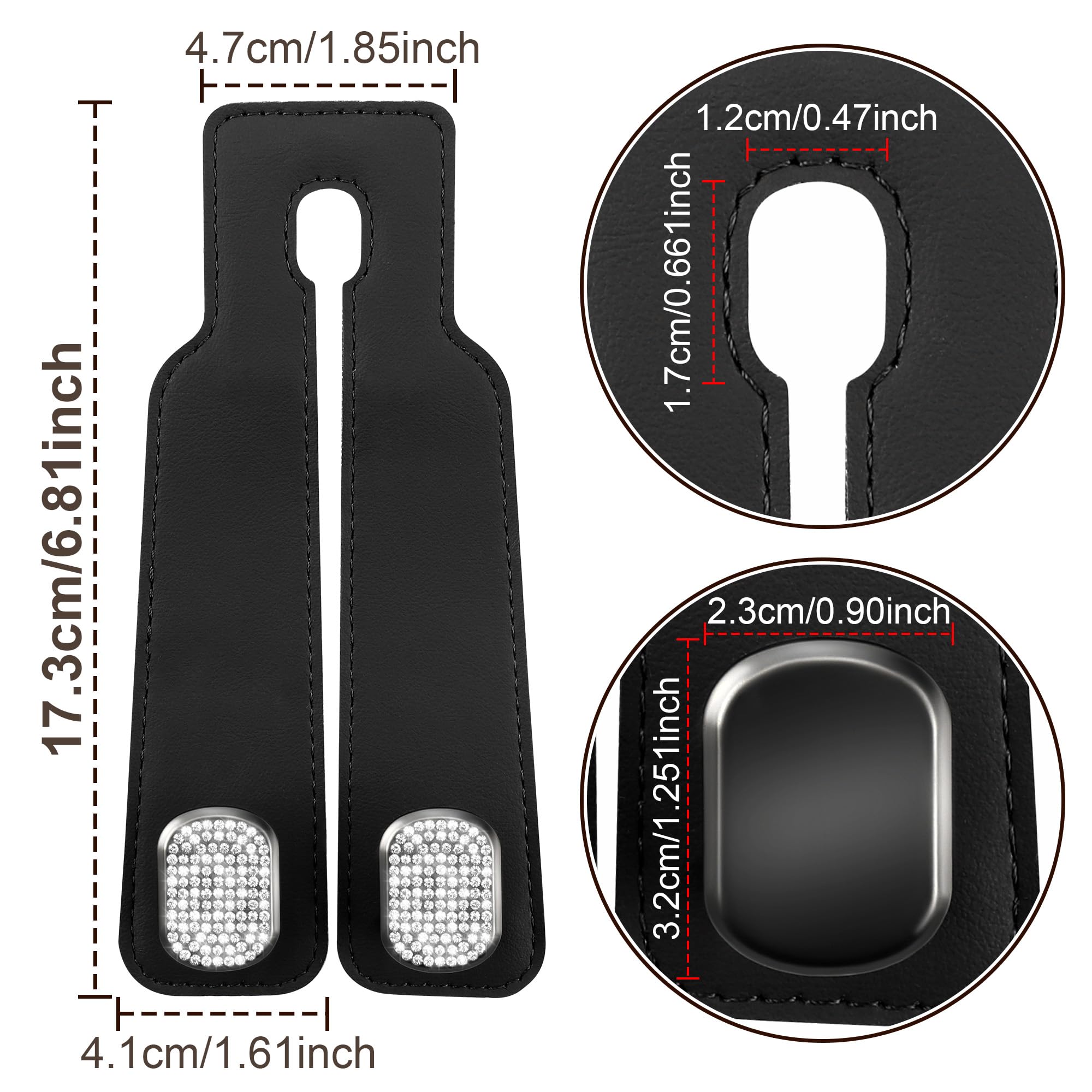 Amelity 2 Pack Black Bling Car Back Seat Headrest Hooks - Durable Purse & Bag Hangers for Car Seats - Perfect for Organizing Handbags, Groceries, and Shopping Bags While Driving