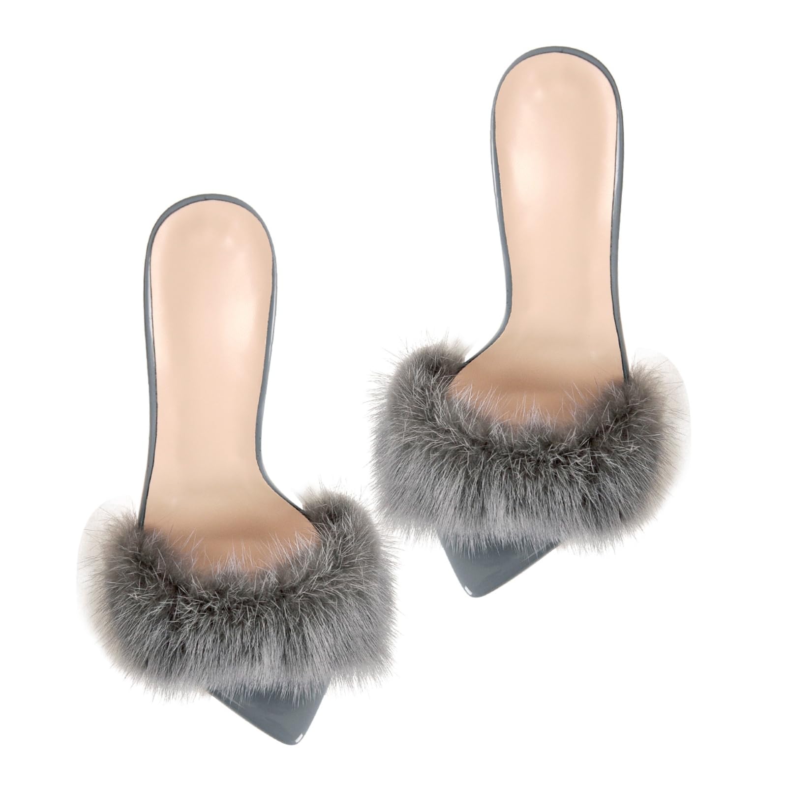 Richealnana Women's Fuzzy Fur Mules Slip-On High Heel Sandals - Comfortable House Slippers for Indoor/Outdoor Wear, Perfect for Lounging, Parties & Casual Outfits