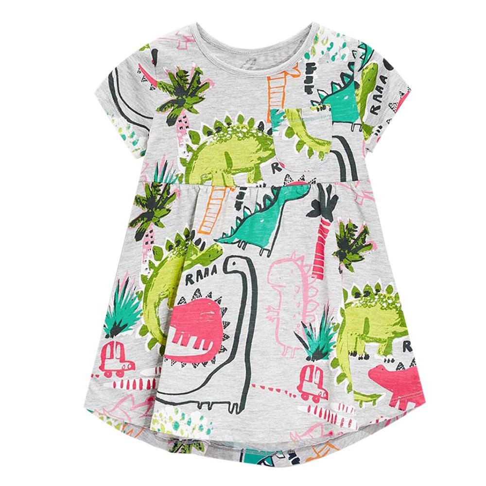 ZEFOTIM Baby Girls Dinosaur Print Sundress - Cute Cartoon Dino Dress for Toddlers 2-7 Years, Casual Summer Play Outfit for Infant & Kids - Perfect for Playdates, Birthday Parties & Outdoor Adventures