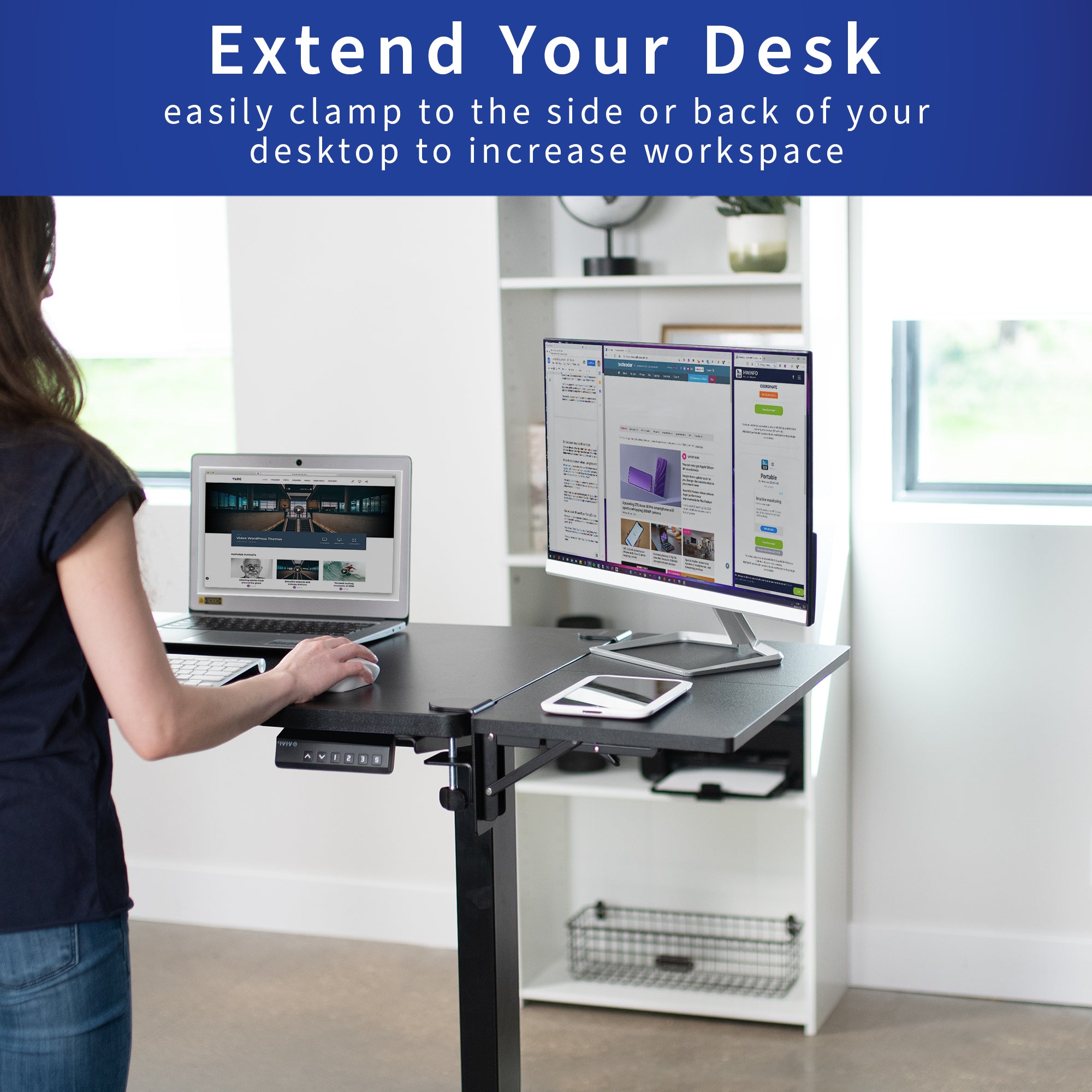 Adjustable Clamp-On Desk Extension - Extra Workspace for Home Office, Study & Gaming - Perfect for Laptops, Monitors & Notebooks