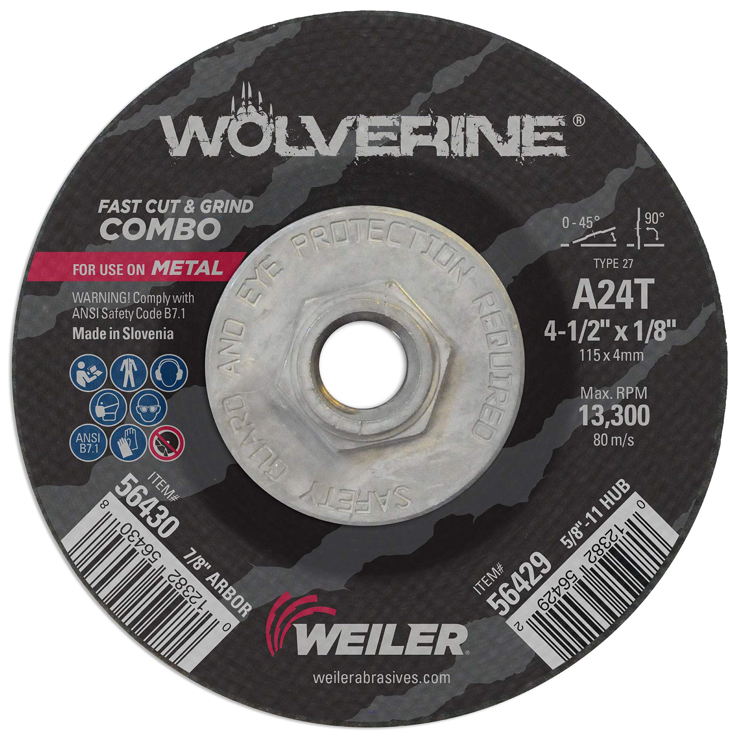 Weiler 56429 Wolverine Type 27 Cut and Grind Combo Wheel - 4.5