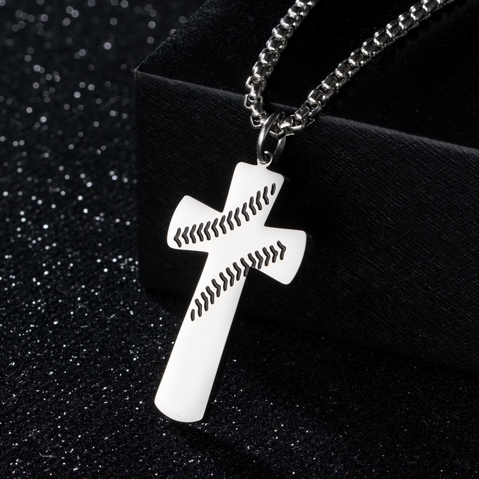 Stainless Steel Men's Necklace with Baseball Cross Pendant - Durable Chain Jewelry for Men - Perfect for Gifts, Casual Wear & Sports Events