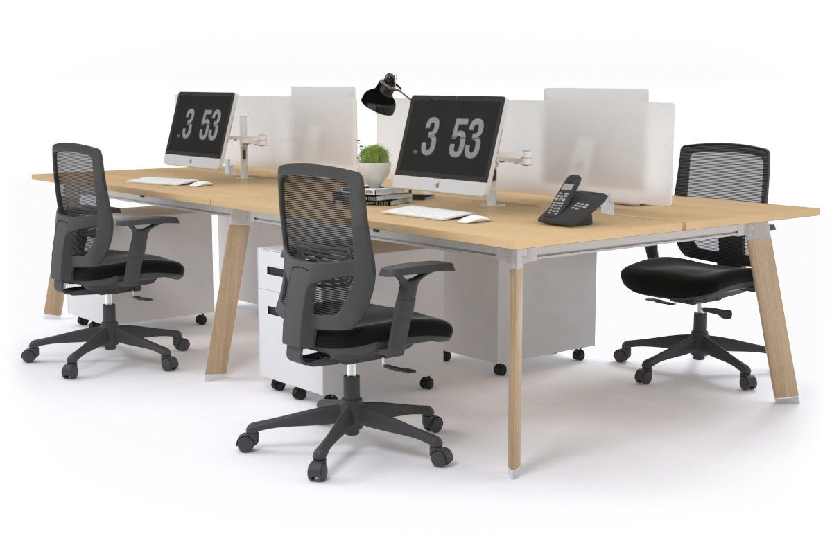 4-Person Switch Workstation with Wood Imprint Frame - 1400L x 800W Cable Management Desk for Office & Home Workspace
