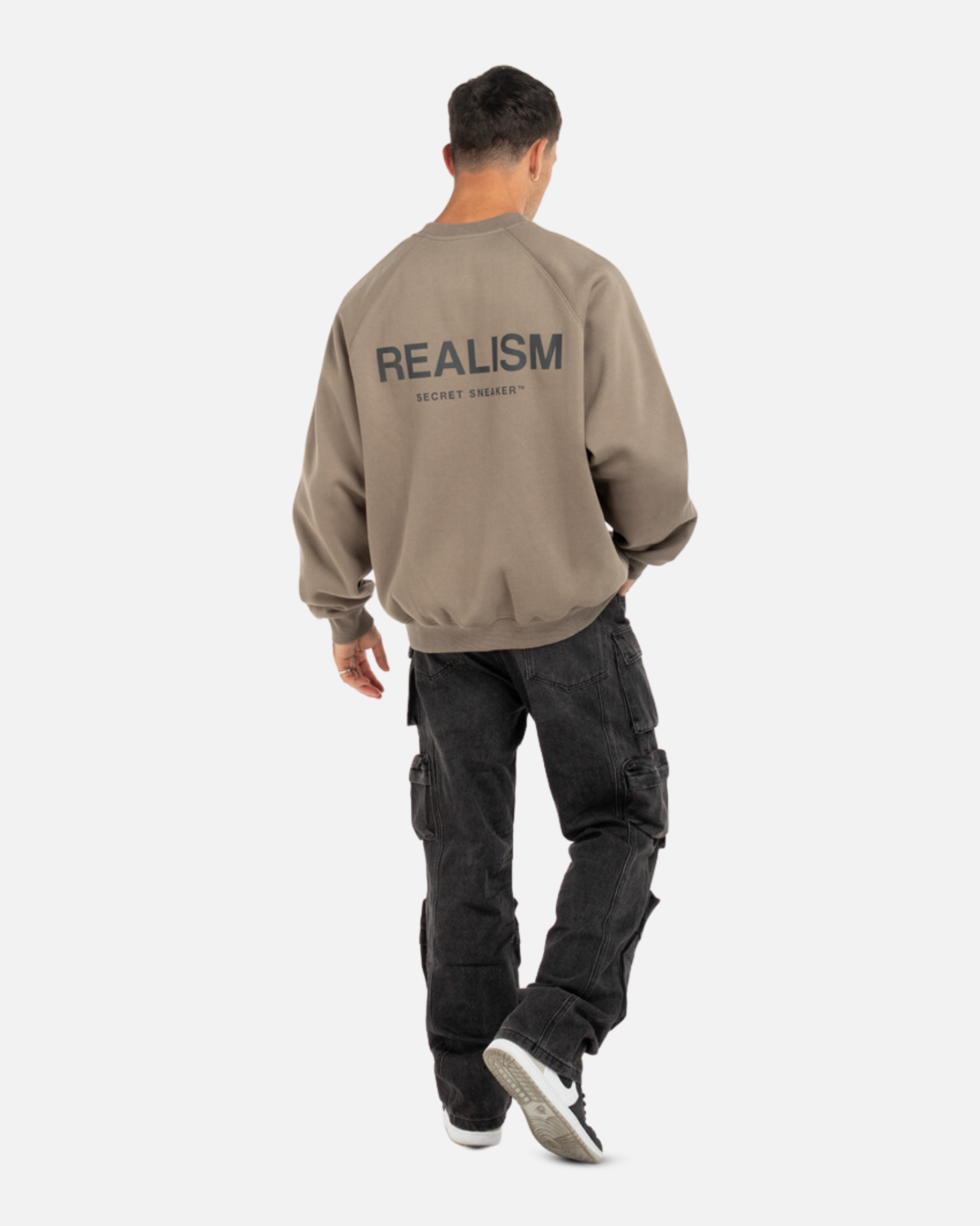 SSS Realism Back Logo Reflective Crewneck Sweatshirt - Cement Grey | Streetwear Fashion for Men & Women | Perfect for Night Running & Urban Style
