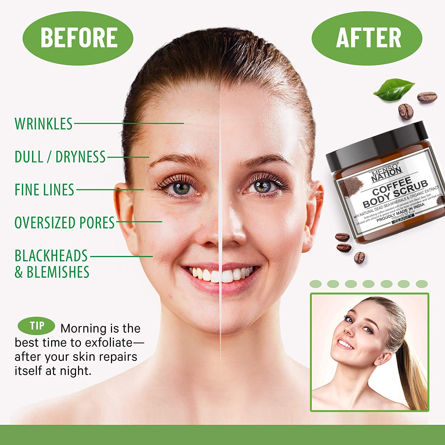 **Mensonation Coffee Scrub – Exfoliating & Brightening Face & Body Scrub for Dark Spots, Dead Skin, Blemishes – Nourishing & Moisturizing Skin Care Treatment – 100g (3-Pack) – Perfect for Daily Exfoliation & Glowing Skin**